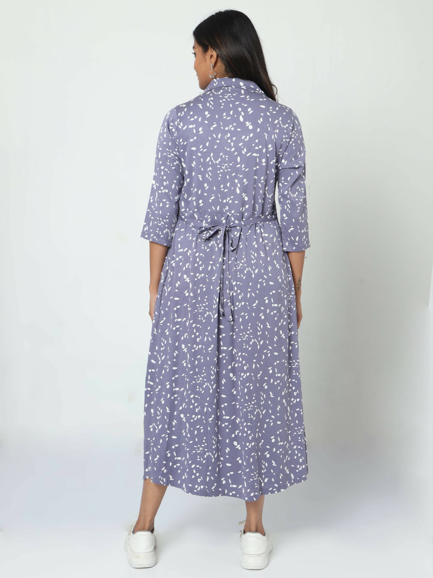 Manet Three Fourth Maternity Dress White Dot Print With Concealed Zipper Nursing Access - Blue - Distacart