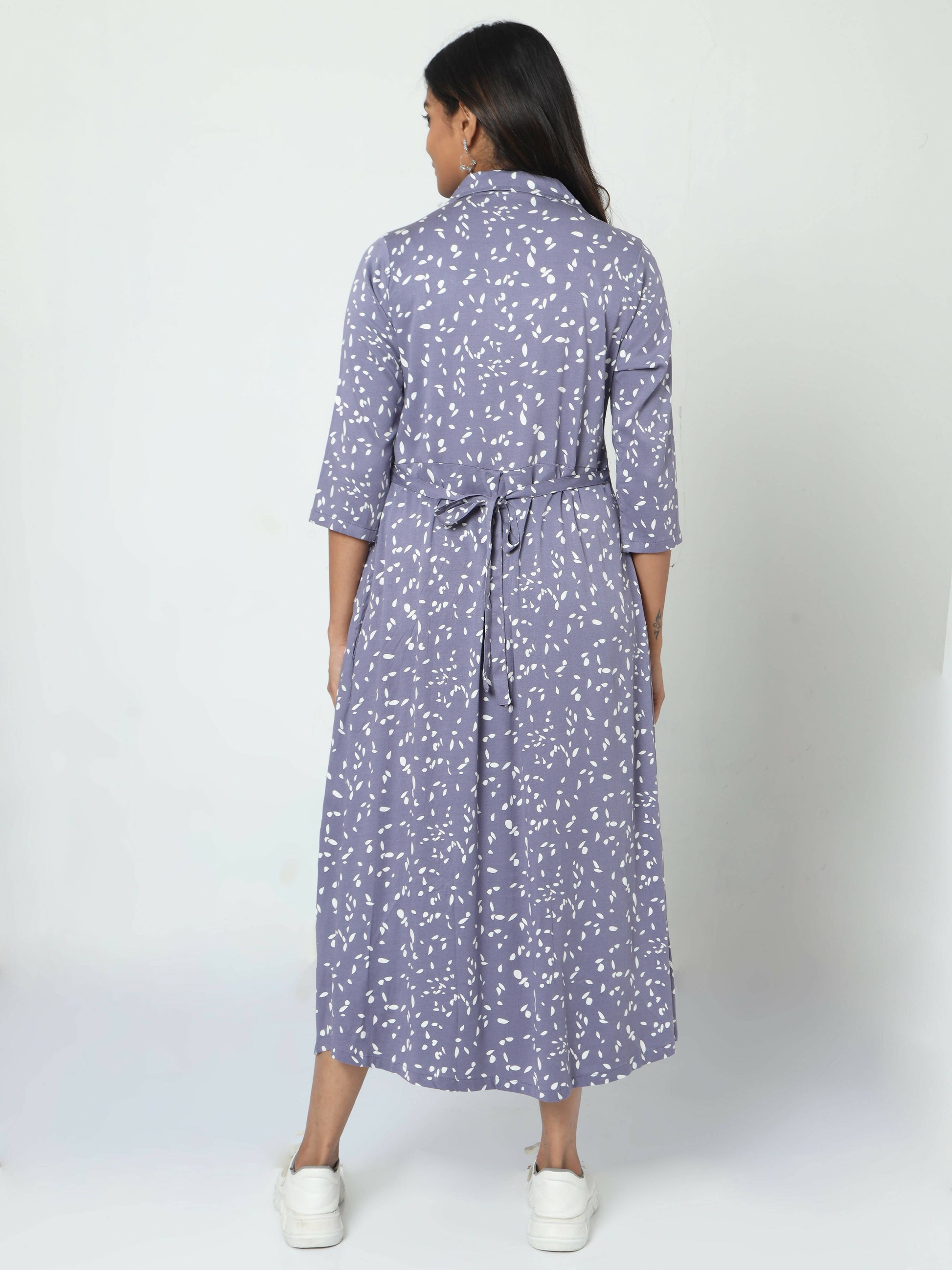 Manet Three Fourth Maternity Dress White Dot Print With Concealed Zipper Nursing Access - Blue - Distacart