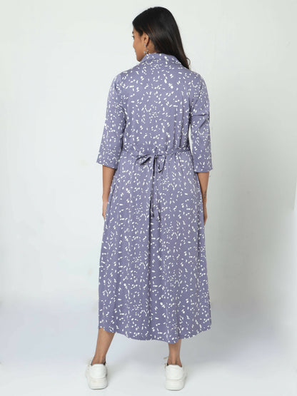 Manet Three Fourth Maternity Dress White Dot Print With Concealed Zipper Nursing Access - Blue - Distacart