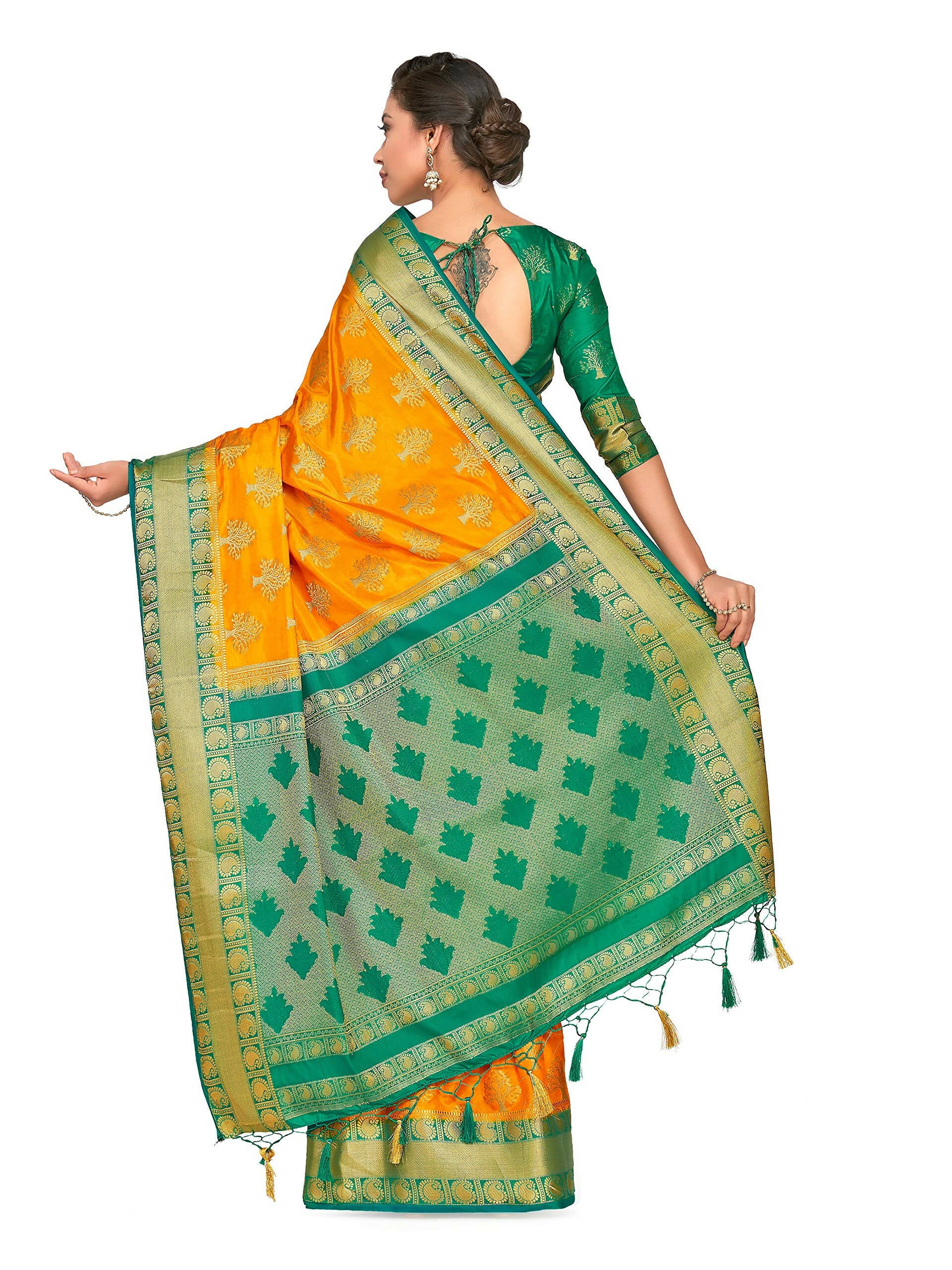 Mimosa Women's Gold Kanchipuram Silk Saree - Distacart