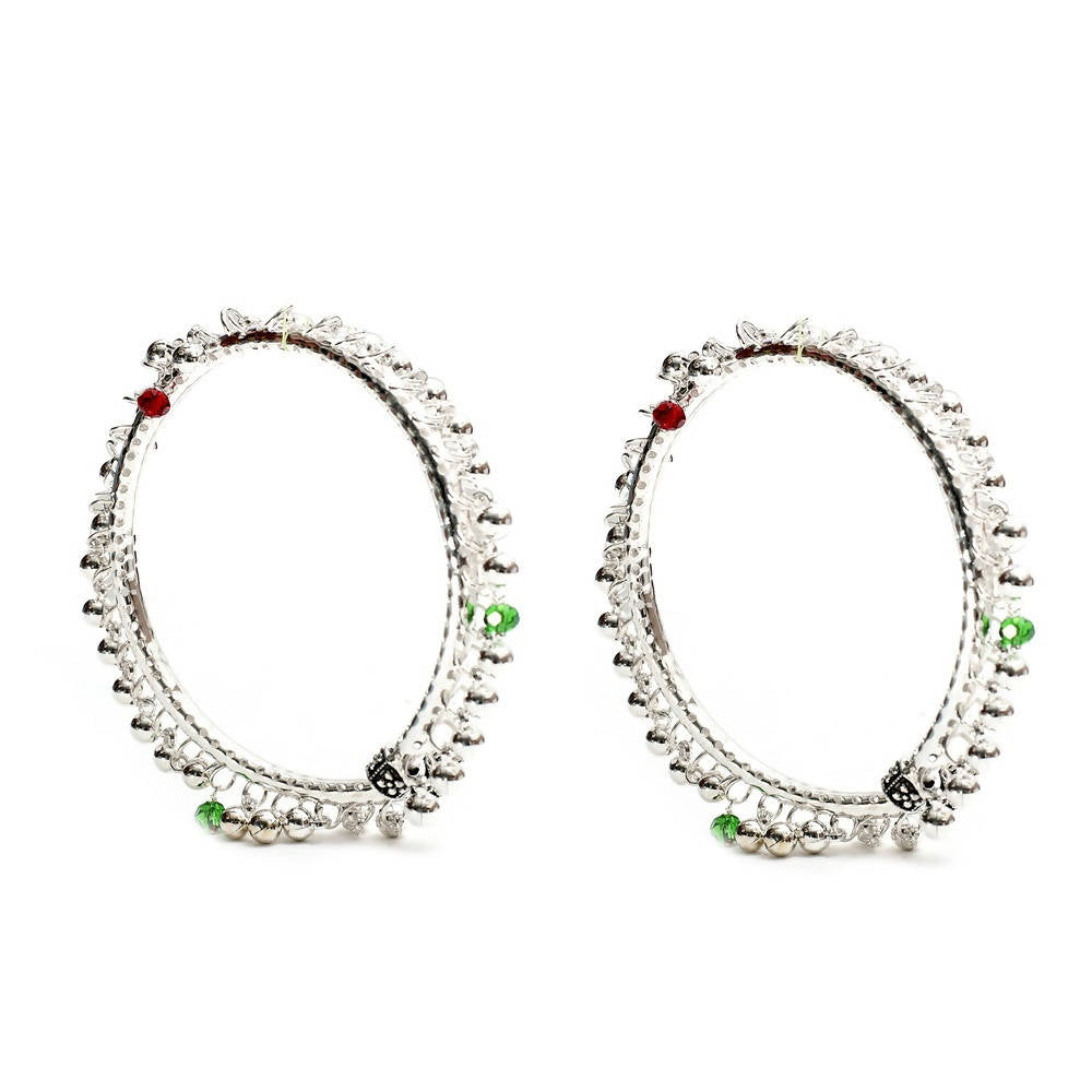 Mominos Fashion Kamal Johar Oxidised Silver Anklets With Muvvas