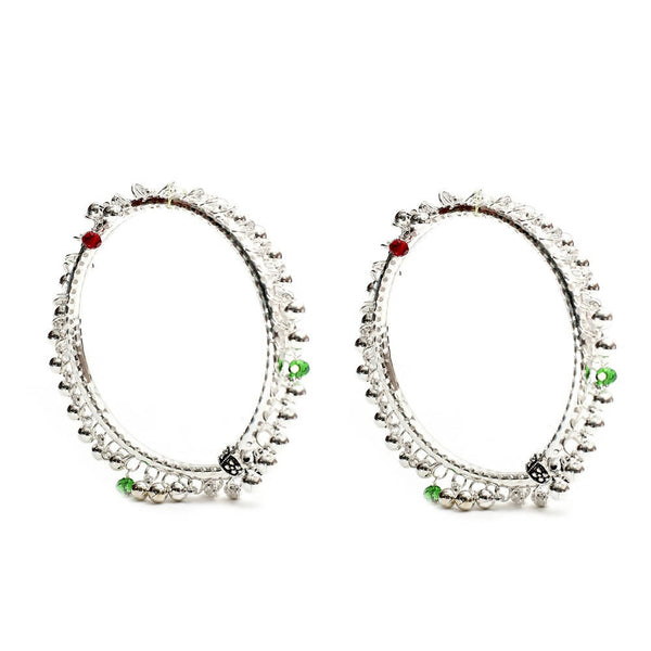 Mominos Fashion Kamal Johar Oxidised Silver Anklets With Muvvas