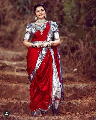 DEIANA'S Beautiful Golden Jari with New Design Soft Lichi Silk Saree - Red - Distacart