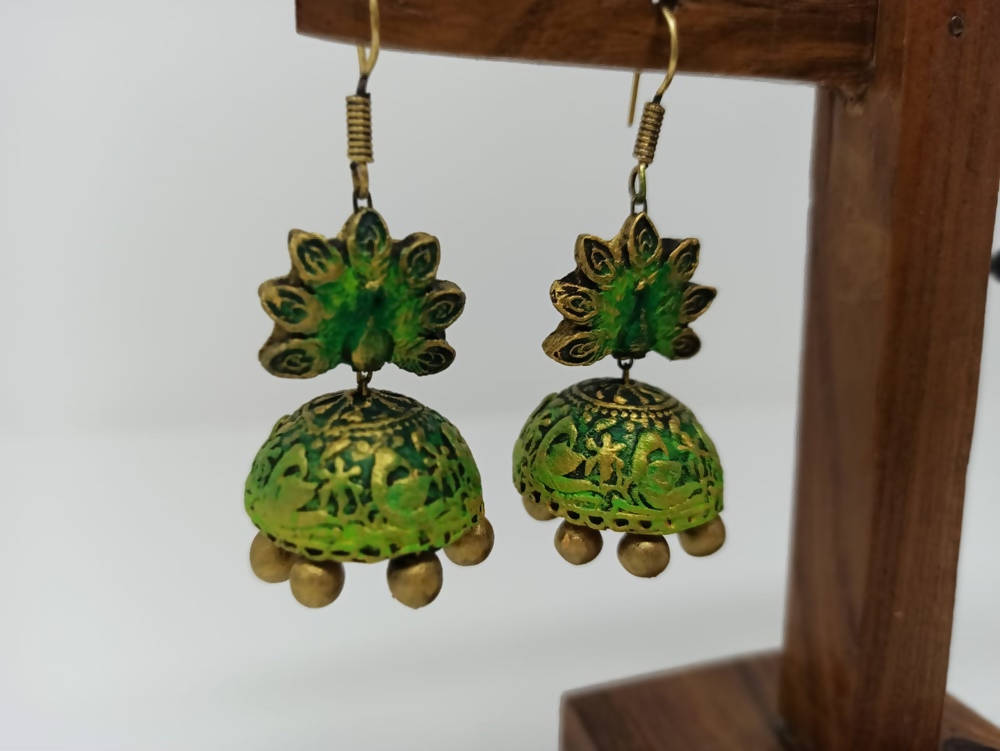 Terracotta Peacock Large Temple Jhumkas
