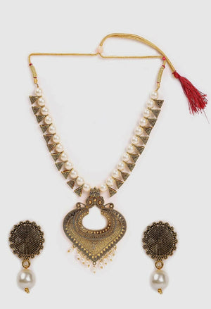 Mominos Fashion Joharkamal Oxidised Gold-Plated Pearls Work Long Necklace Handicraft For Women & Girls - Distacart