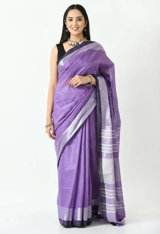 Mominos Fashion Moeza Purple & Black Bhagalpuri Handloom Silk Linen Saree with unstitched Blouse piece - Distacart