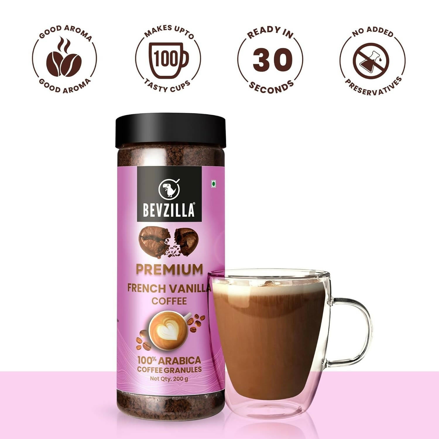 Bevzilla Premium French Vanilla Coffee Powder 100% Arabica - Distacart