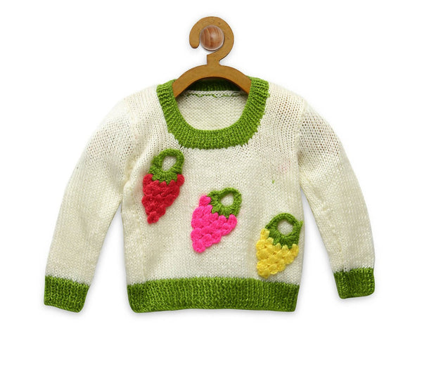 Chutput Kids Woollen Hand Knitted Strawberry Sweater For Baby Boys - Cream - Distacart
