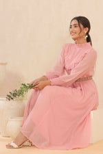 Thumbnail for Juniper Women Pink Chiffon Woven Design Flared Dress - Distacart