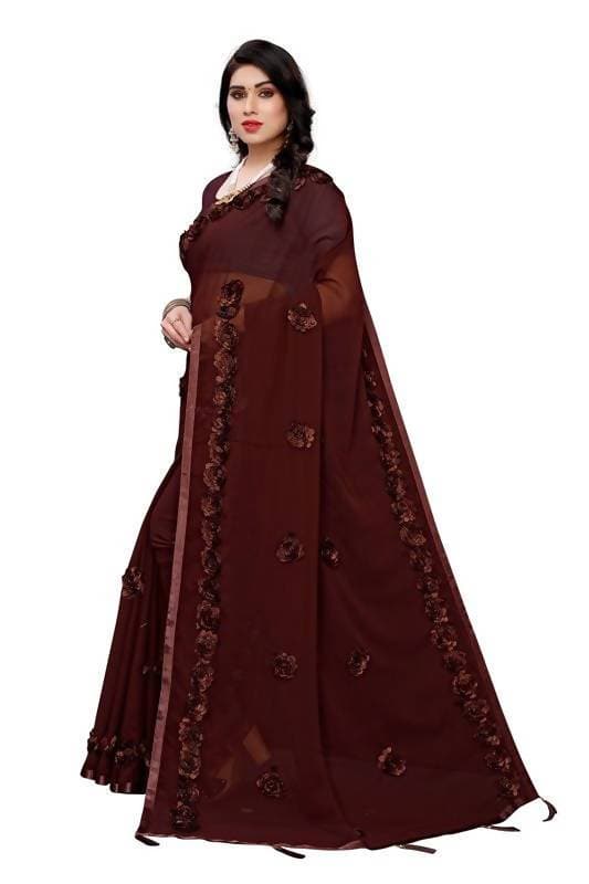 Vamika Brown Georgette Embroidery Saree (GULABO COFFEE)