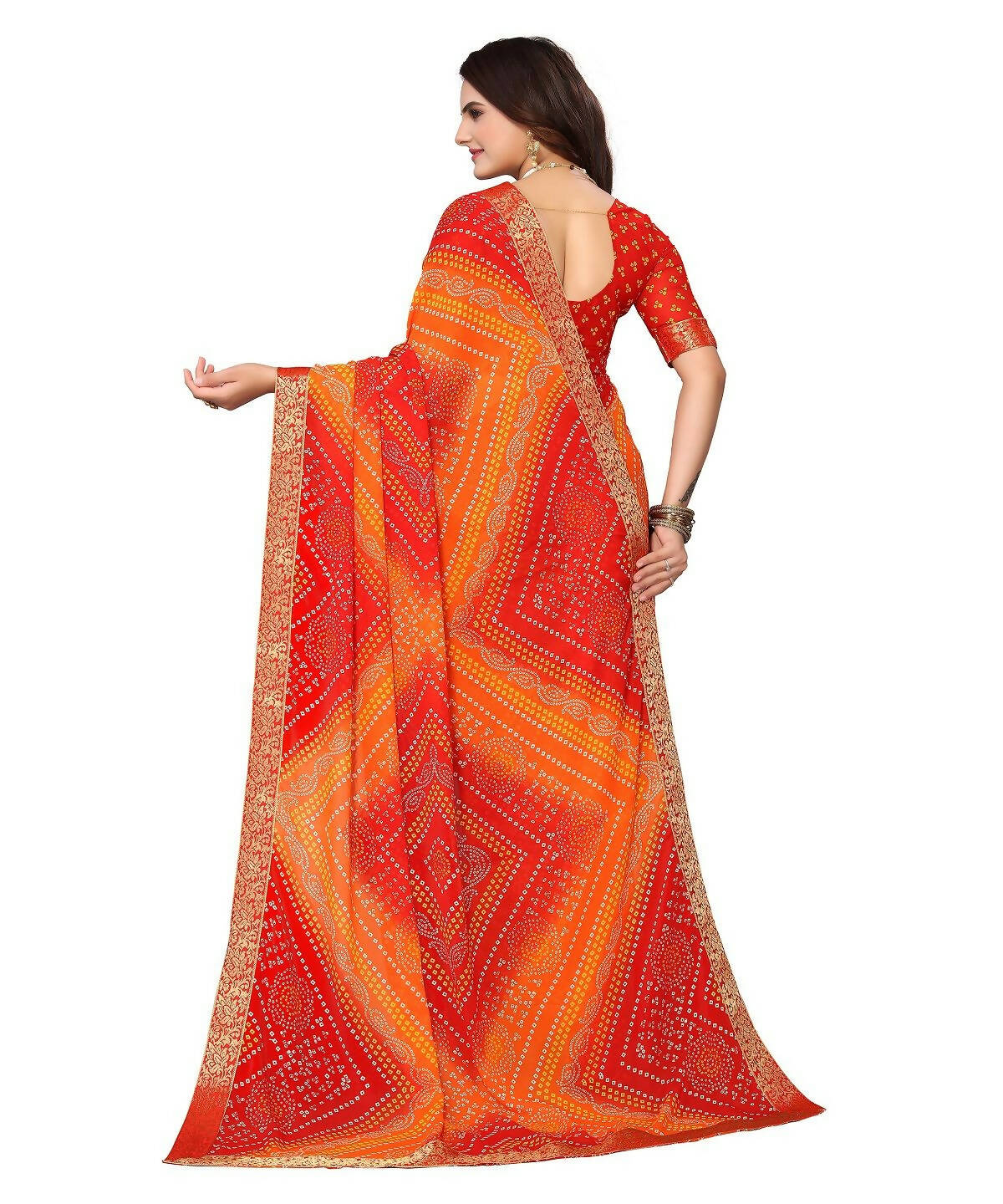 Vamika Red Georgette Printed With Lace Saree (VERA RED) - Distacart