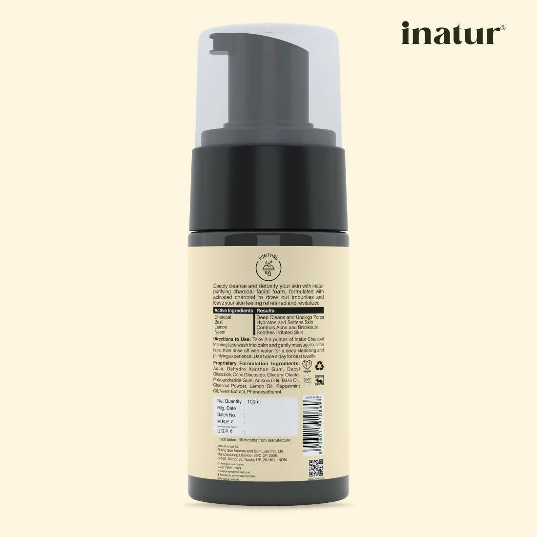 Inatur Charcoal Foaming Face Wash - Distacart