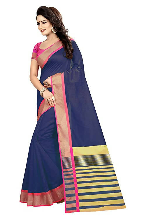 Vamika Weaving Blue Cotton Silk Saree - Distacart