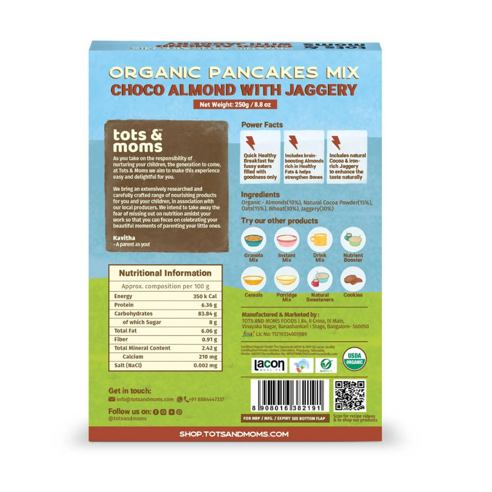 Tots and Moms Organic Choco Almond with Jaggery Pancake Mix - Distacart