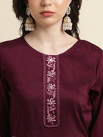 Thumbnail for Purple Chinon Silk Embroidered Straight Kurta with Trouser & Dupatta - Salimar - Distacart