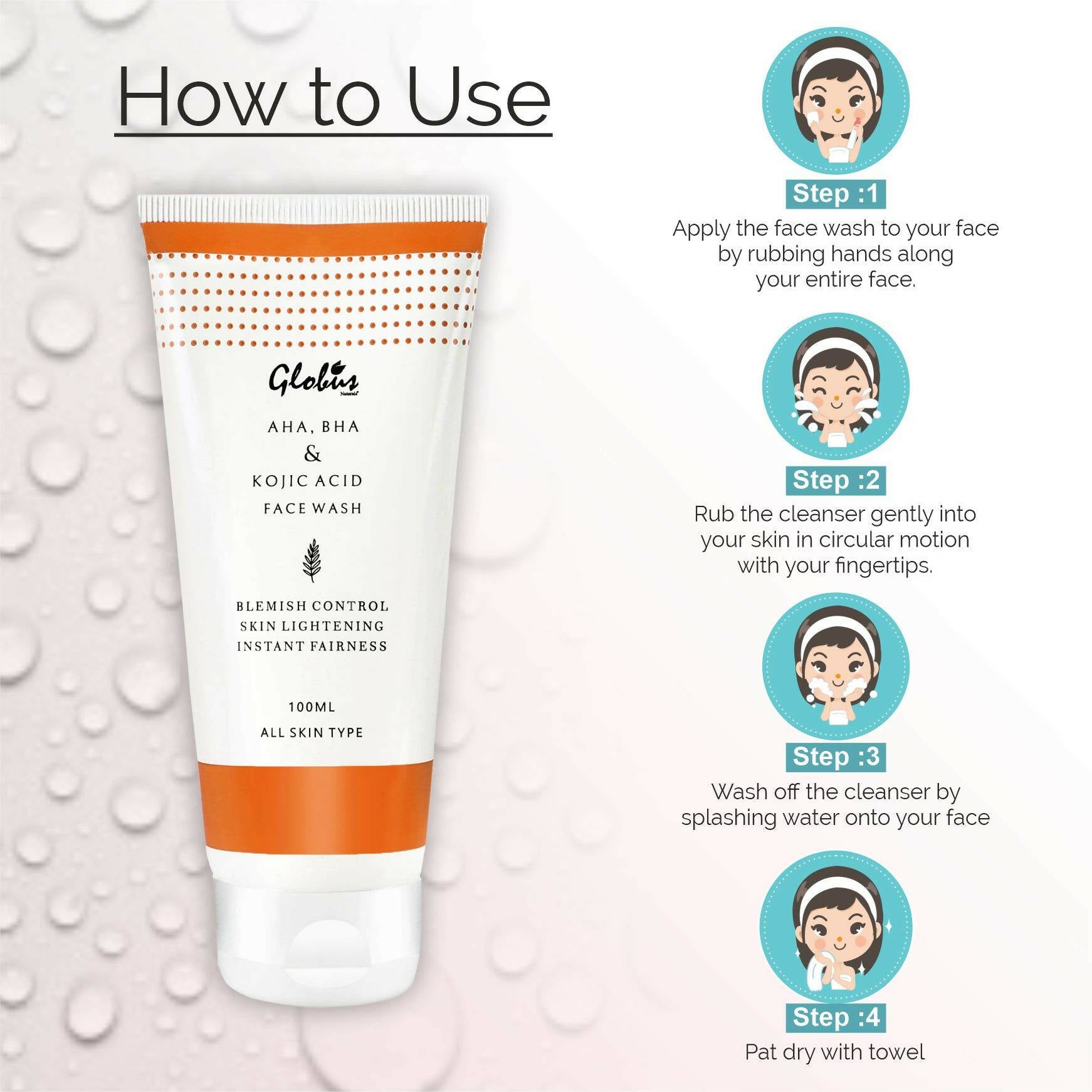Globus Naturals AHA, BHA & Kojic Acid Face wash - Distacart