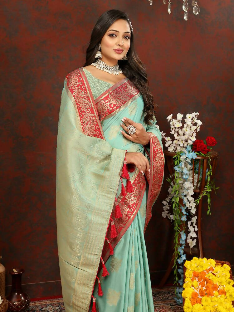 Lorenvalley Fashion Skyblue Cotton Woven Design with Zari Weaving Design Saree - Distacart
