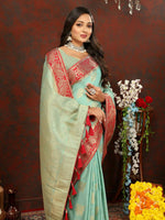 Thumbnail for Lorenvalley Fashion Skyblue Cotton Woven Design with Zari Weaving Design Saree - Distacart