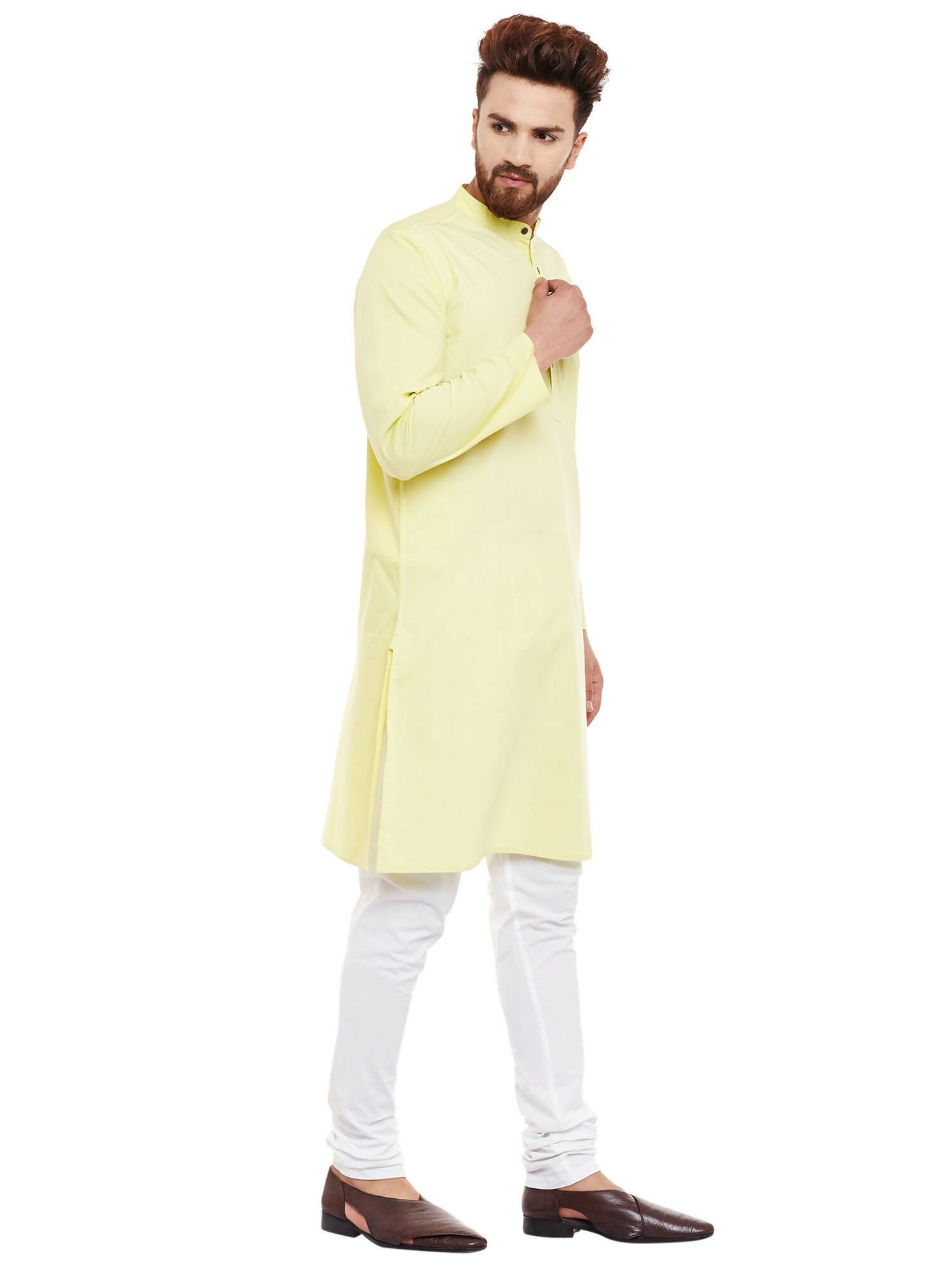 Even Apparels Yellow Pure Cotton Men's Kurta With Band Collar - Distacart