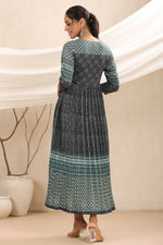 Thumbnail for Juniper Bottle Green Muslin Festive Printed Flared Dress For Women - Distacart