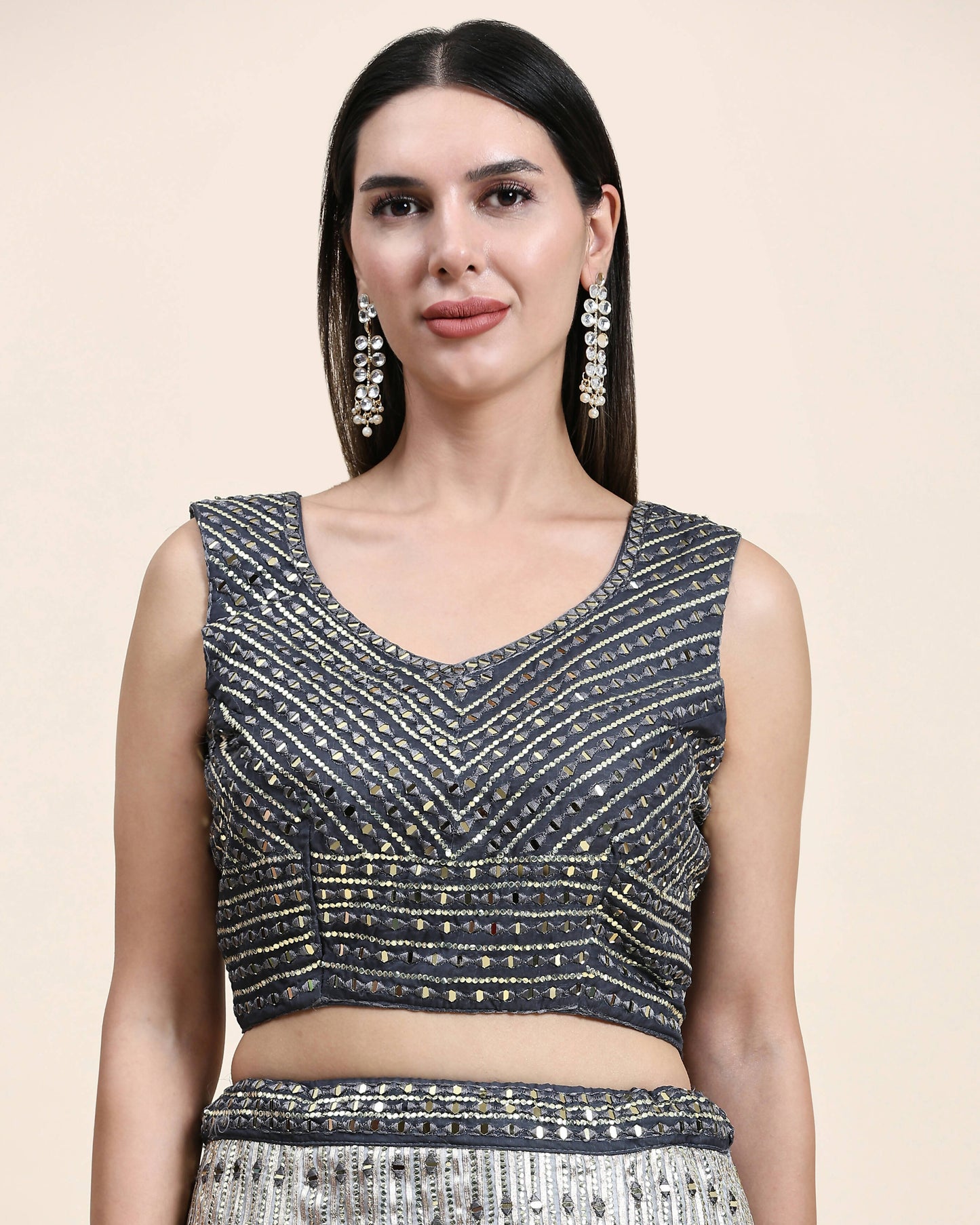 Grey Organza Mirror With Coding Work Lehenga Choli with Dupatta - Tanya - Distacart