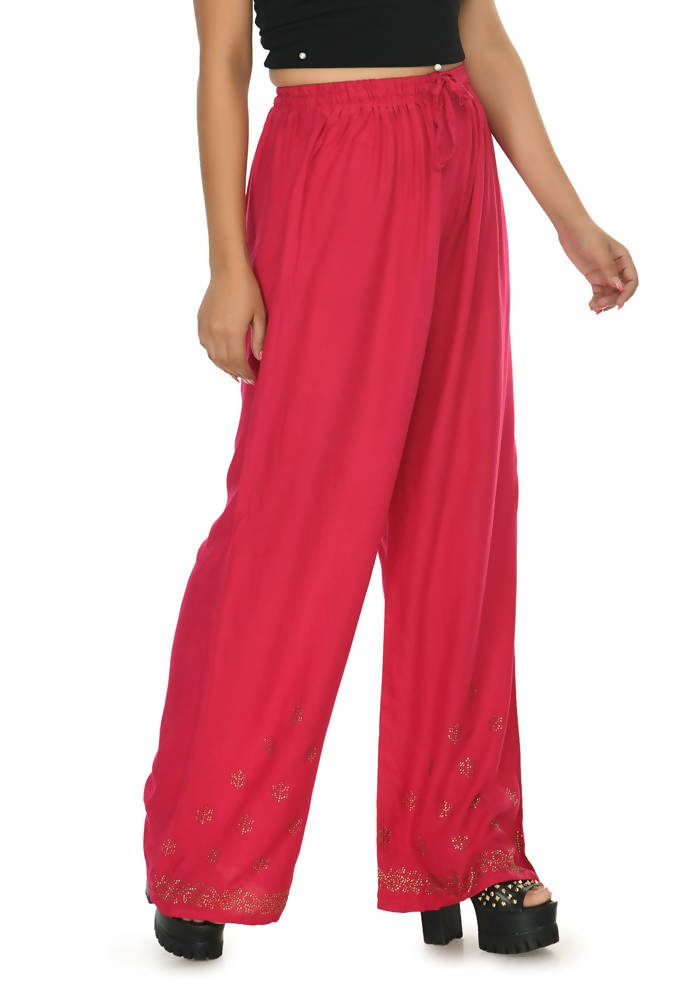 Mominos Fashion Moeza Reyon Cotton Red Color Sirsoki Work Palazzo