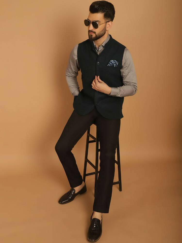 Even Apparels Pure Wool Nehru Jacket - Green - Distacart