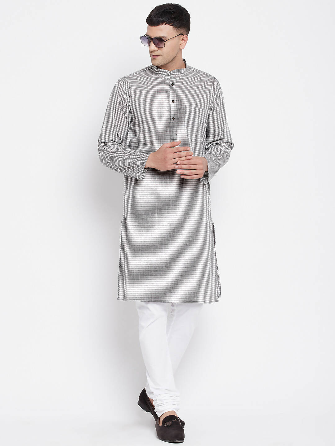 Even Apparels White Pure Cotton Men's Long Kurta With Band Collar - Distacart