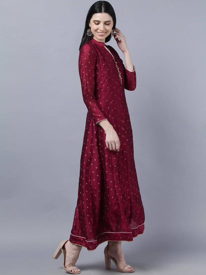 Myshka Women Brown Gold-Toned Anarkali Kurta With Dupatta - Distacart
