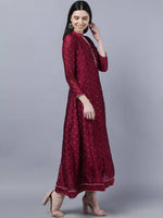 Thumbnail for Myshka Women Brown Gold-Toned Anarkali Kurta With Dupatta - Distacart