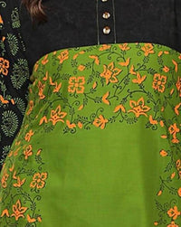 Thumbnail for Cheera Hand Block Print Olive Green And Black Anarkali Kurta (MAAI-069K)