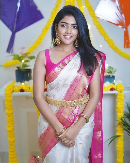 DEIANA'S Beautiful Golden Jari with New Design Soft Lichi Silk Saree - White - Distacart