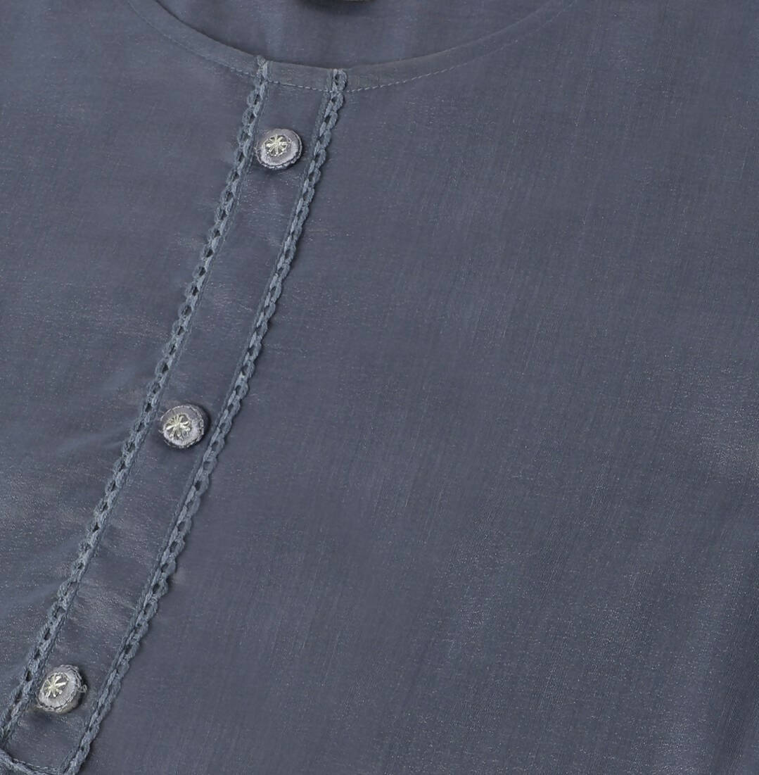 Grey Chinon Silk Embroidered Straight Kurta with Trouser & Dupatta - Salimar - Distacart