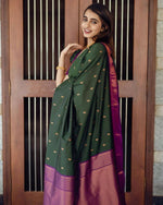 Thumbnail for DEIANA'S Beautiful Golden Jari with New Design Soft Lichi Silk Saree - Green - Distacart