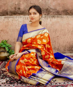 Thumbnail for DEIANA'S Beautiful Golden Jari with New Design Soft Lichi Silk Saree - Orange - Distacart