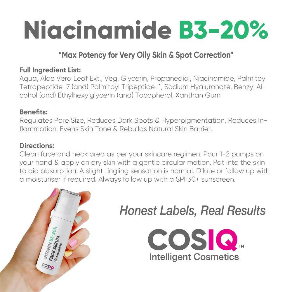 Cos-IQ Niacinamide Vitamin B3-20% Face Serum for Ultra Sensitive Skin - Distacart