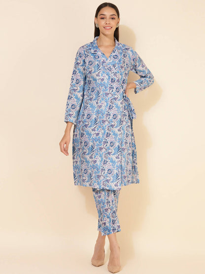 Janasya Women's White Cotton Floral Printed Casual Wrap Style Co-ords - Distacart