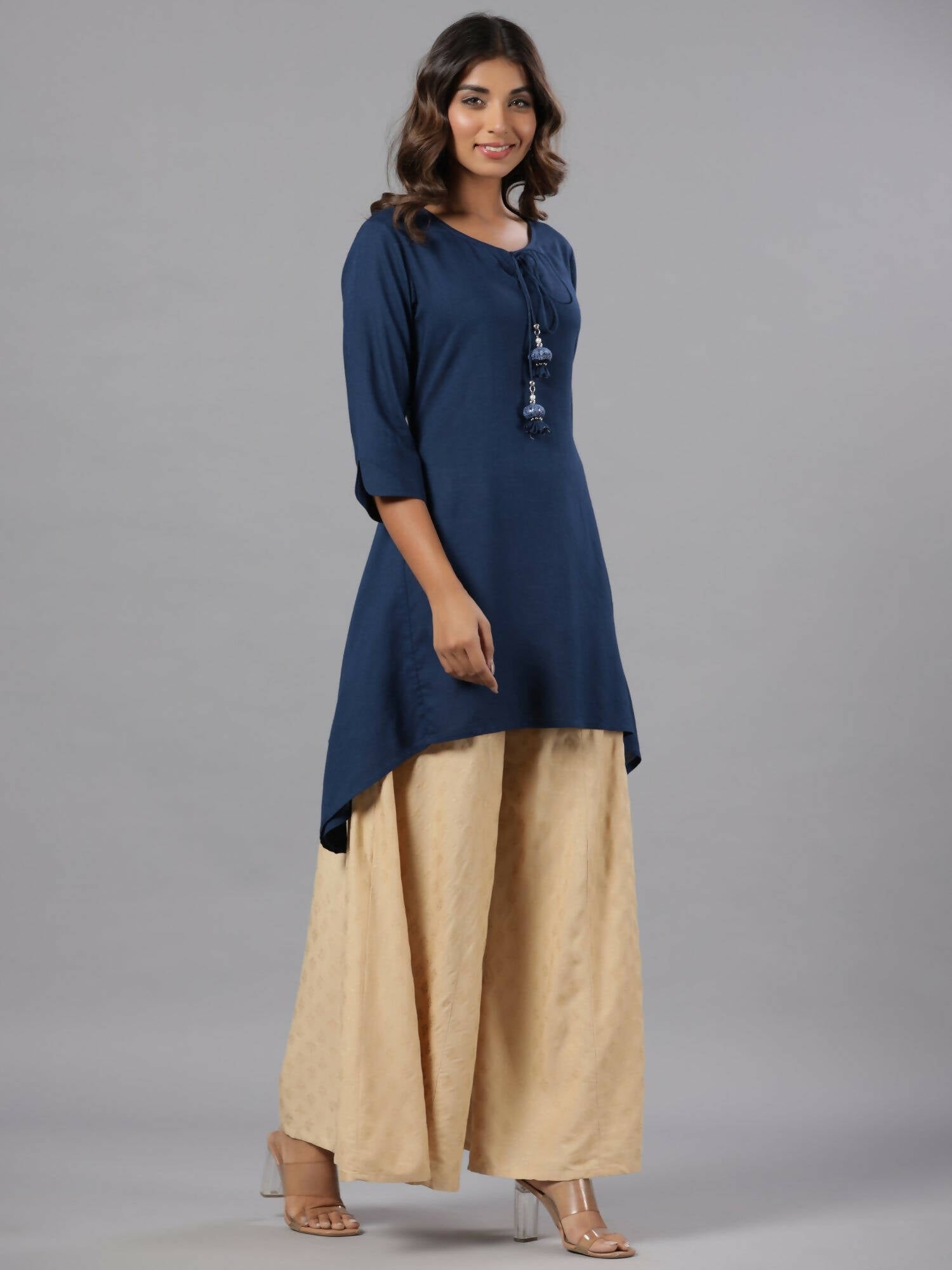 Juniper Women Indigo Rayon Solid Asymmetric Kurta - Distacart