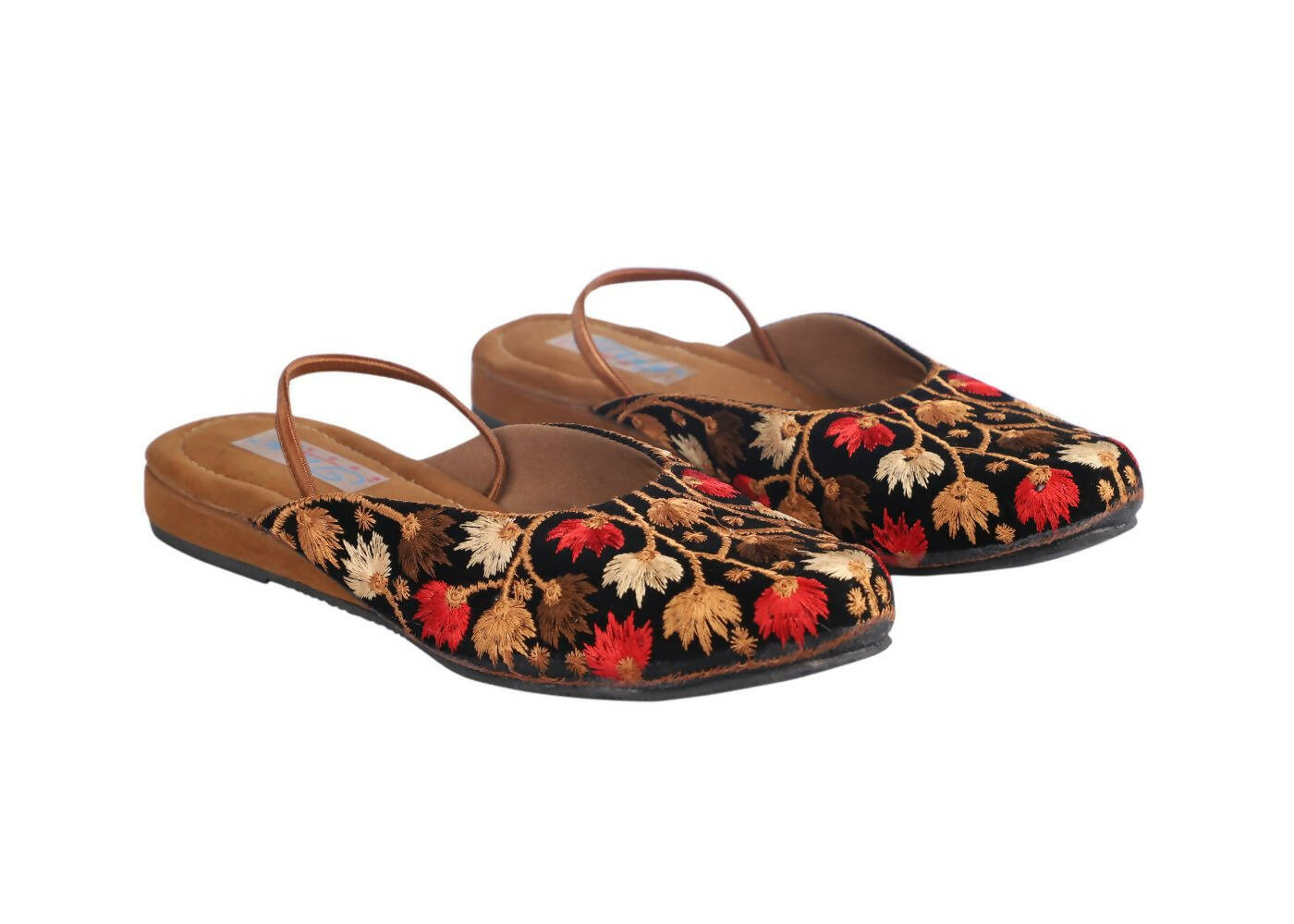 Tiny Bugs Girls Embroidered Strap Ethnic Mojaris - Black - Distacart