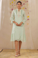 Thumbnail for Juniper Women Sagegreen Cotton Dobby Woven Design A-Line Dress - Distacart