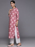 Thumbnail for Varanga Women Pink Floral Printed Straight Kurta With Three Quarter Sleeves - Distacart