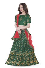 Thumbnail for Dwiden Green Baby Doll Tafetta Sattin Semi-Stitched Girl's Lehenga Choli - Distacart