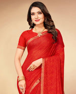 Thumbnail for Red Chiffon Leheriya Printed Saree With Unstitched Blouse Piece - Swarna - Distacart