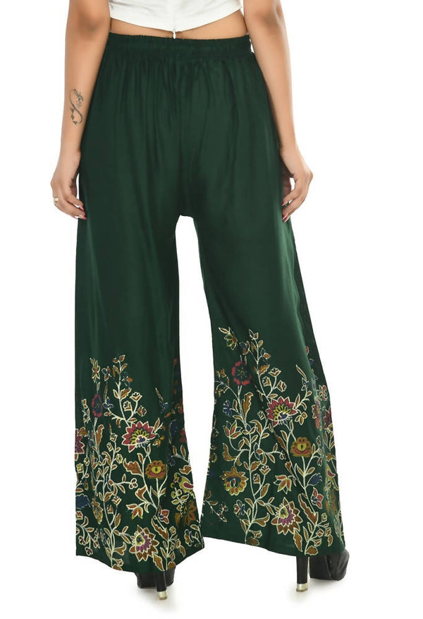 Mominos Fashion Moeza Reyon Cotton Bottle Green Floral Palazzo