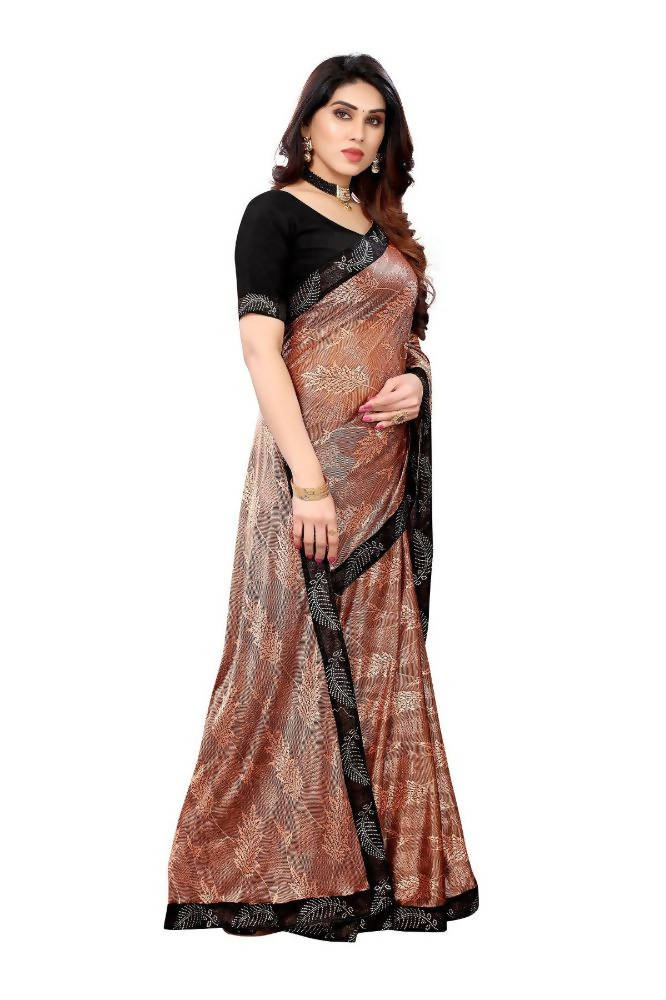 Vamika Brown Malai Silk Embroidery Saree