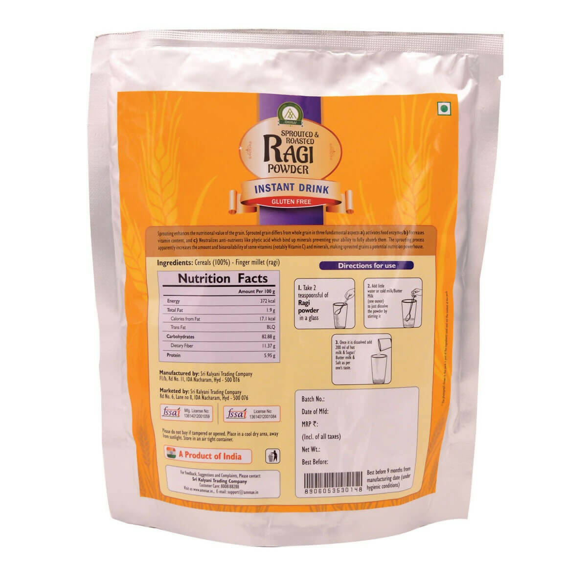 Ammae Sprouted and Roasted Ragi Powder Instant Mix - Distacart