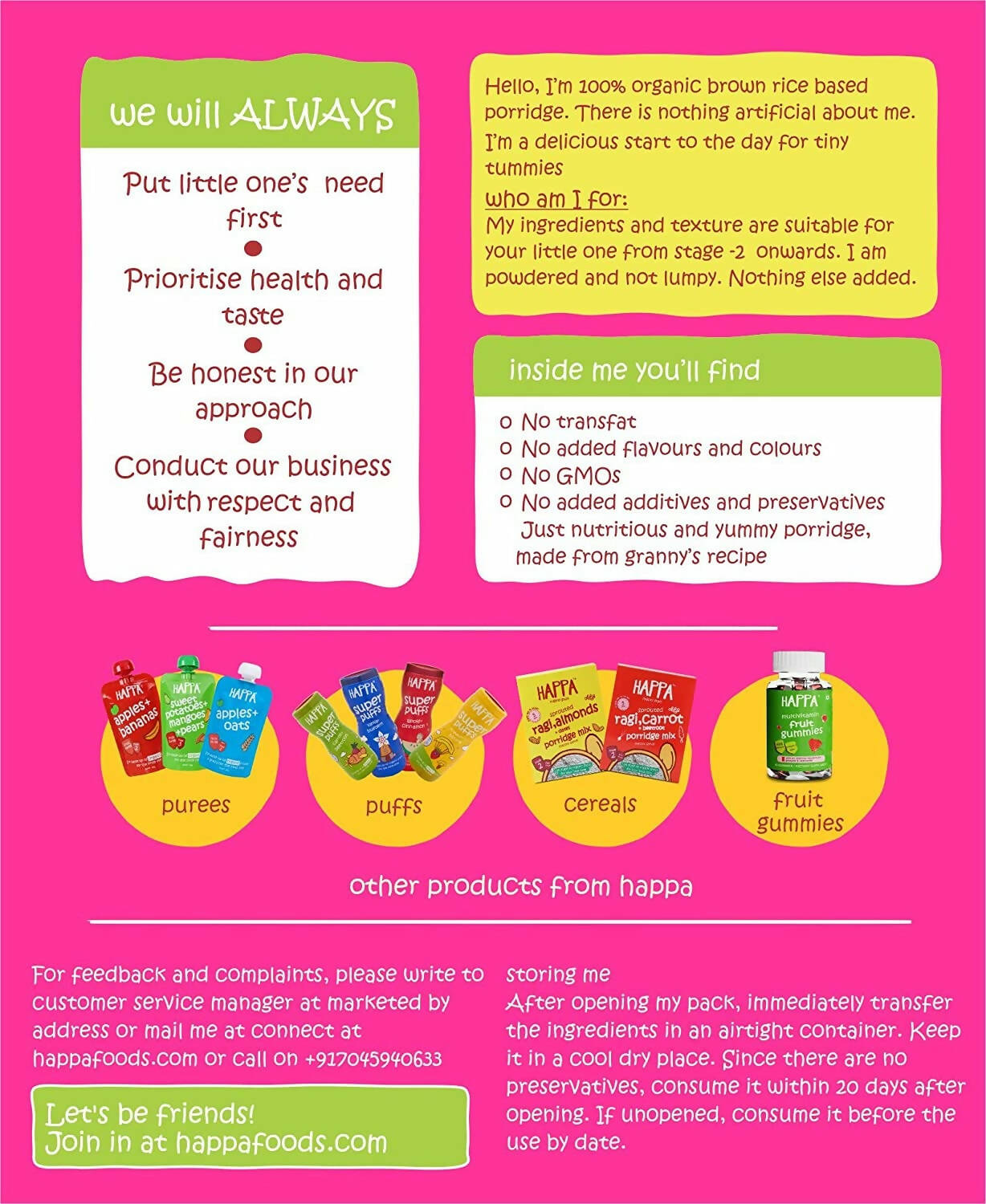 Happa Organic Baby Food, Brown Rice+ Apple + Banana Porridge Mix - Distacart