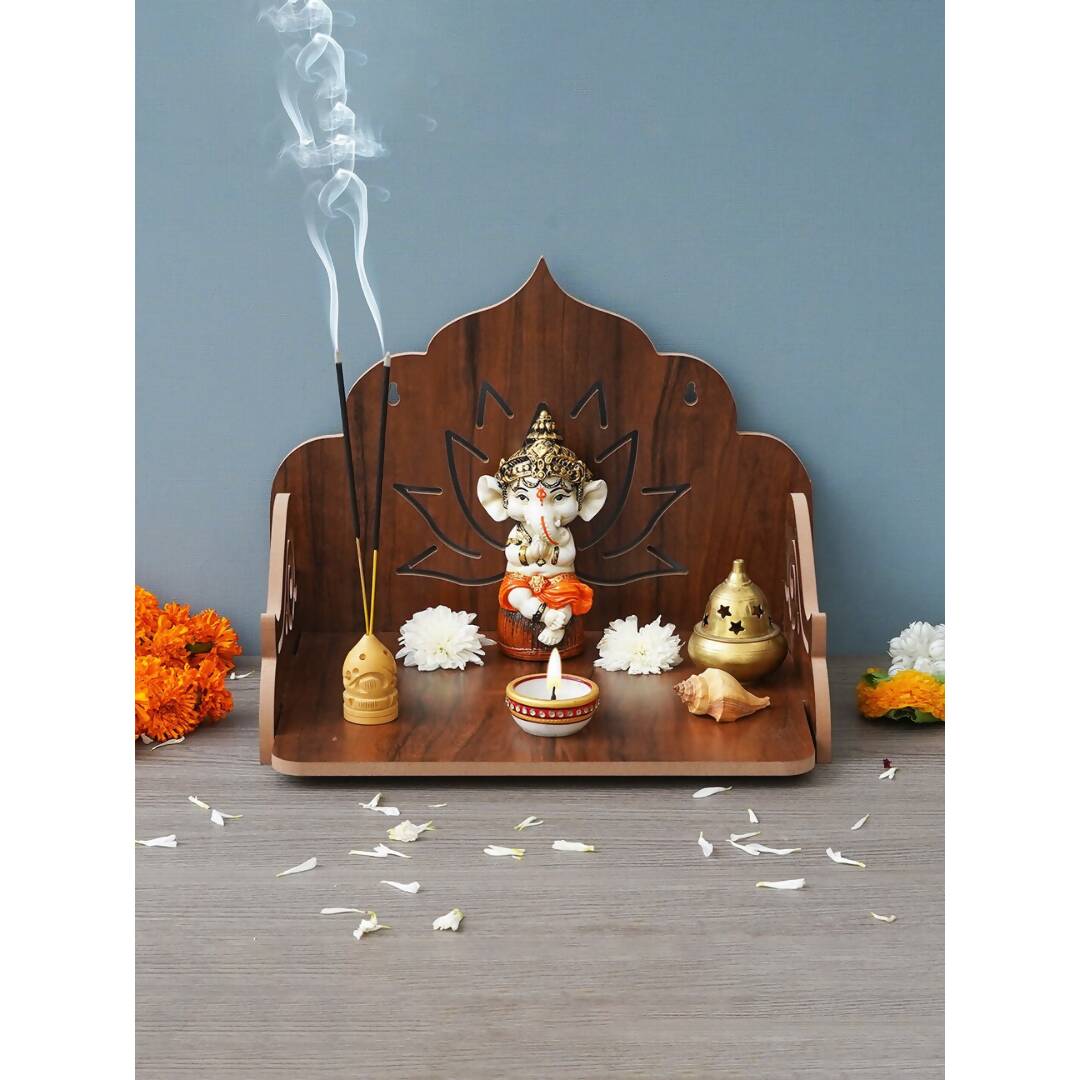 eCraftIndia Brown Lotus Designer Wooden Pooja Temple - Distacart