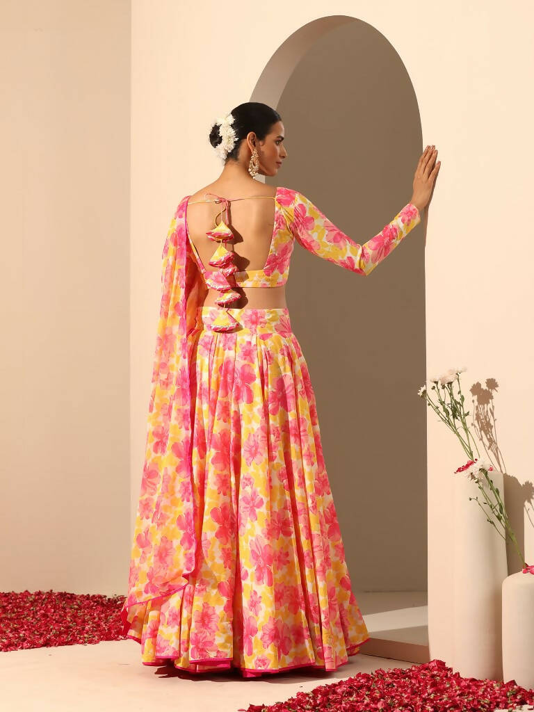 Pomcha Jaipur Yellow Gul Rangrez Lehenga Set - Distacart
