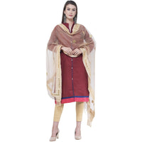 Thumbnail for A R SILK Light golden Color Flower mirror Orgenza cotton Dupattas and Chunnis